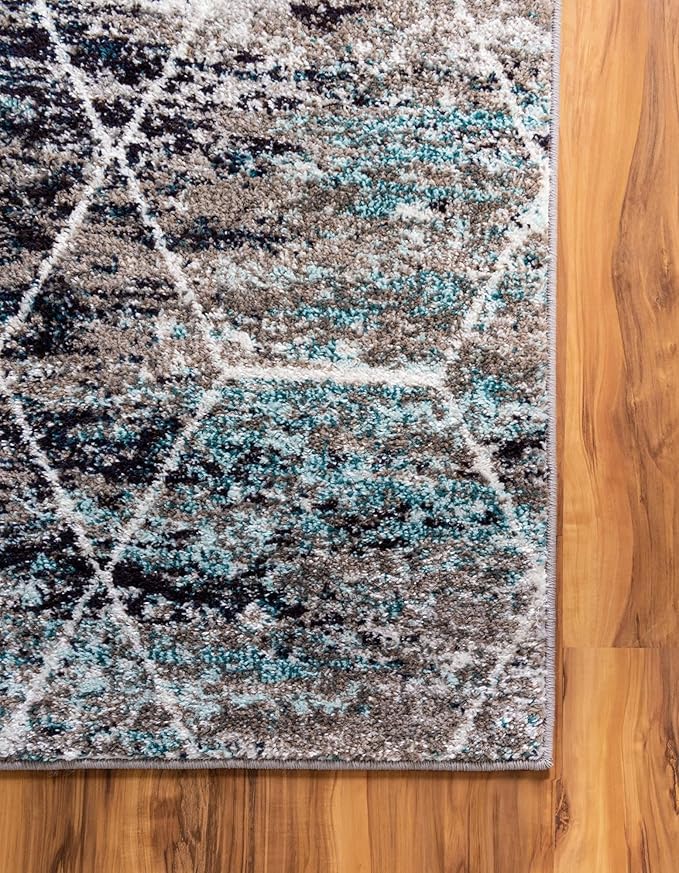 Unique Loom Trellis Frieze Collection Area Rug - Geometric (2' x 6' Runner, Blue Multi/ Ivory)