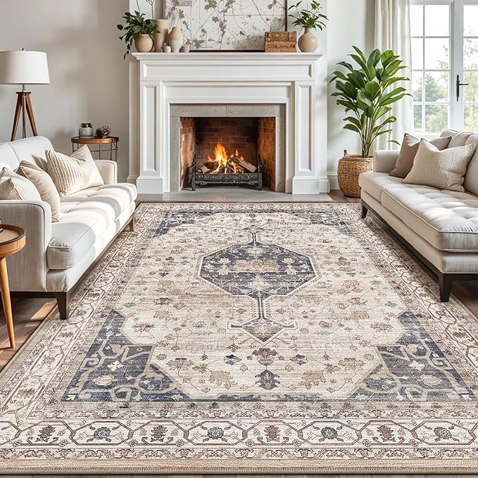 LUMI 10x14 Washable Area Rug for Living Room, Ultra Soft Traditional Rugs Non Slip with Rubber Backing, Low Profile, High Traffic, Stain Resistant Carpets, Ideal for Bedroom, Dining Room, Indoor