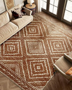 Area Rug 6x9 Rug Machine Washable Non-Slip Low Pile Print Pattern Western Rug for Living Room Bedroom Entryway Tribal Series -Yellowbrown/Cream