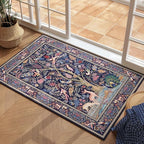 Rugcomf Indoor Door Mat 2x3 Rug Vibrant Tree of Life-Patterned Vintage Machine Washable Small Area Rug Non-Slip Low Pile Throw Rugs for Entryway Kitchen Front Door Entrance Entry Kids Room, Blue