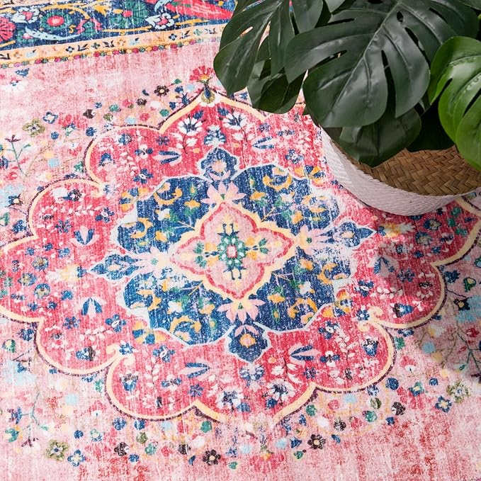 Washable Runner Rug 2x6 Pink Boho Area Rug for Hallway Entryway Kitchen Laundry Room Bathroom Bedroom Non Slip Blush Vintage Rug Indoor Carpet