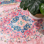 5x7 Area Rugs Pink Boho Rug for Living Room Vintage Rug Non-Slip Washable Low Pile Foldable Large Rugs for Bedroom Dining Room Indoor Floor Carpet