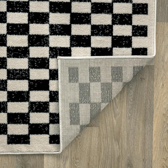 Rugshop Black and White Checkered Area Rug – High-Contrast Grid Pattern Carpet for Living Room, Bedroom, or Dorm – Trendy Contemporary Soft Floor Décor 4' x 6' Black
