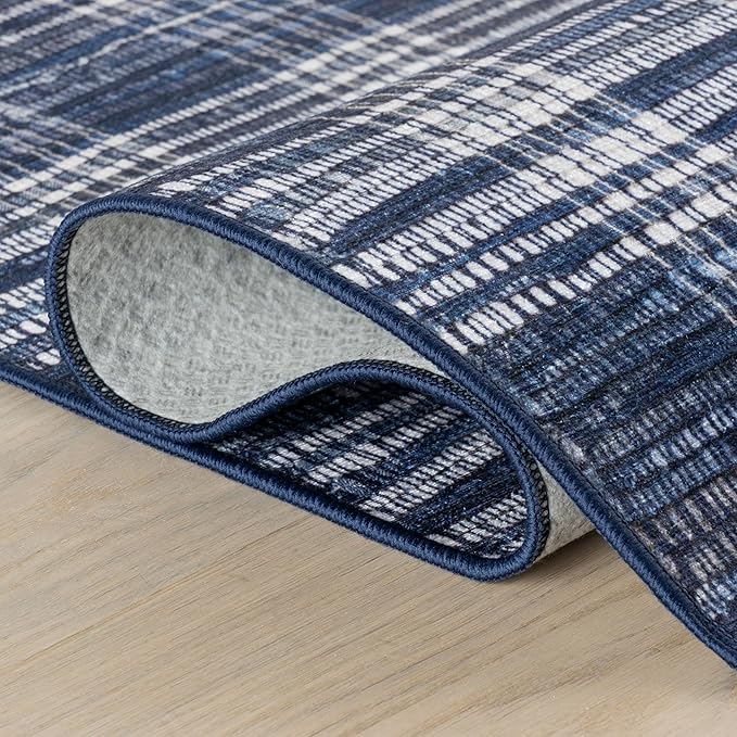 Dash & Albert Denim Plaid Blue Machine Washable Rug, 6 X 9 Feet, Blue/White Plaid Pattern