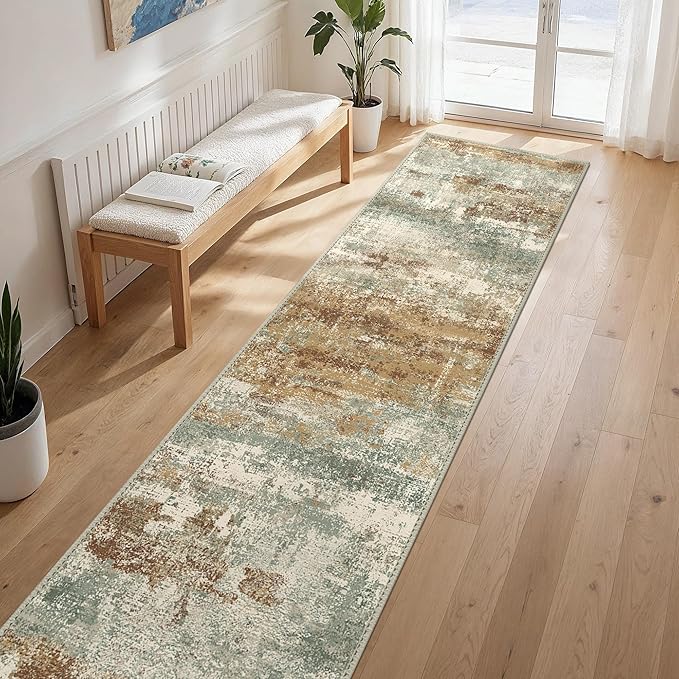 GENIMO Runner Rug Non Slip 2'6"x10', Washable Rug Runner for Hallways Kitchen, Abstract Modern Kitchen Rugs, Low Pile Lightweight Carpet Runners for Entryway, Bedroom, Laundry, Orange Green