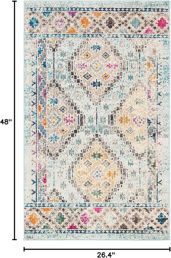 SAFAVIEH Madison Collection Accent Rug - 2'2" x 4', Blue & Yellow, Boho Diamond Distressed Design, Non-Shedding & Easy Care, Ideal for High Traffic Areas in Entryway, Living Room, Bedroom (MAD418K)