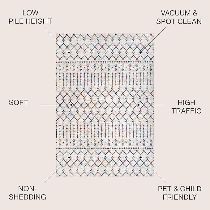 JONATHAN Y Boho Vintage Diamond Cream/Multi Indoor Area Rug 8X10 ft, Moroccan Hype for Living Room, Bedroom, Kitchen, Office, Easy-Cleaning, High Traffic, Pet-Friendly, Non-Shedding (MOH101H-8)