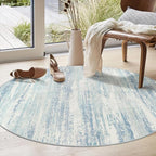 MUJOO Round Rug 4ft,Small Cicle Area Rug Washable,Circular Rugs for Entryway Bedroom Kitchen,Modern Abstract Non Slip Throw Carpet Accent Neutral Blue