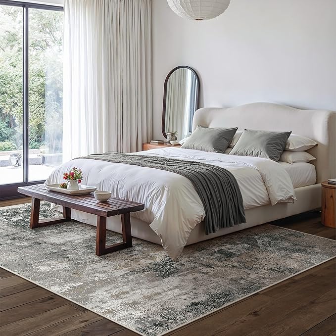 GENIMO Washable 6x9 Area Rugs for Living Room, Non Slip Modern Abstract Rug, Machine Washable Stain Resistant Low Pile Soft Carpet for Bedroom, Dining, Office, Black Grey