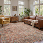 6x9 Area Rug Machine Washable Boho Rug for Living Room,Ultra-Thin Low Pile Carpet,Lightweight Printed Rug,Non Slip Floral Area Rug for Bedroom, Dining Room, Home Office,Terracotta/Indigo