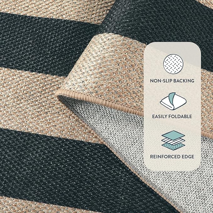 Lahome Striped Easy Jute Rug, 2x3 Entryway Rug Indoor Outdoor Front Door Mat, Farmhouse Neutral Non Slip Non Shedding Washable Kitchen Mats for Floor Foyer