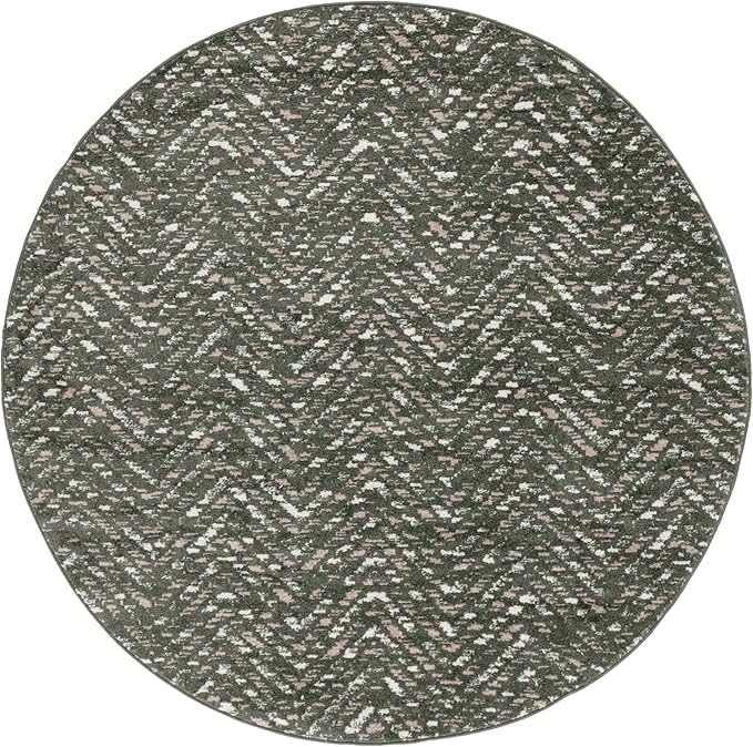 SAFAVIEH Adirondack Collection Area Rug - 6' Round, Green & Ivory, Geometric Design, Ideal for High Traffic Areas in Living Room, Bedroom & Dining Room (ADR104Y-6R)