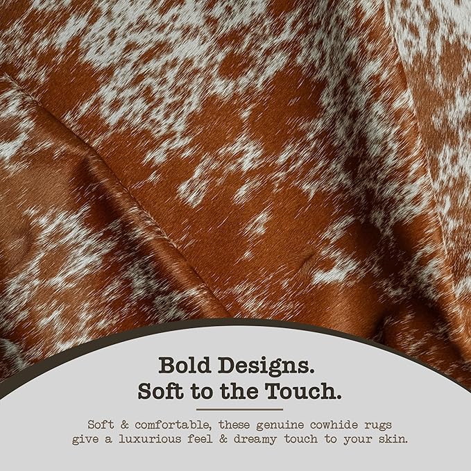 Genuine Cowhide Rug - Natural Leather Hide Rugs for Living Room & Area Rug for Bedroom - Real Cowhides Rug for Rustic Home Decor - Brown Speckled Cowhide Rugs Collection, 6x6-7ft