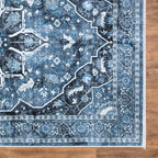 Bloom Rugs Caria Washable Non-Slip 6x9 Rug - Blue/Charcoal Traditional Area Rug for Living Room, Bedroom, Dining Room, and Kitchen - Exact Size: 6' x 9'