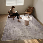6x9 Washable Area Rug for Living Room, Non-Slip Distressed Rugs for Bedroom Dinning Room, Ultra-Thin Indoor Non-Shedding Vintage Print Carpet for Farmhouse, Home Office, Dorm Light Taupe/Cream