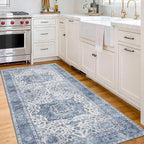 ReaLife Rugs Machine Washable Area Rug Runner - Living Room Bedroom Bathroom Kitchen Entryway Office - Padded Low Pile Stain Resistant Premium - Boho Farmhouse Vintage - Joy - Blue Ivory 2'6" x 6'