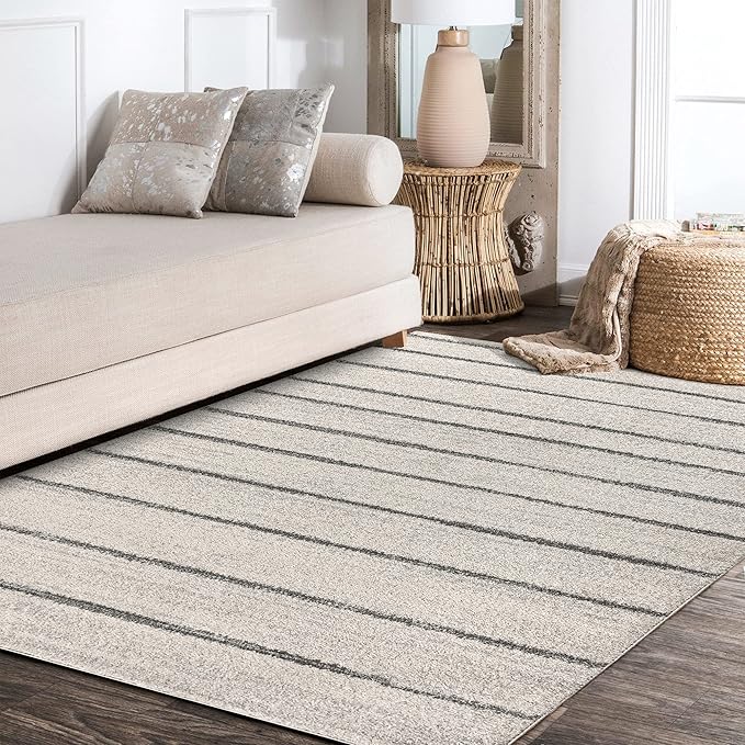 JONATHAN Y Williamsburg Minimalist Stripe Cream/Gray Indoor Area Rug, 3x5, Contemporary, Modern, Easy-Cleaning for Living Room, Bedroom, Kitchen, Pet Friendly, Non-Shedding (MOH201A-3)