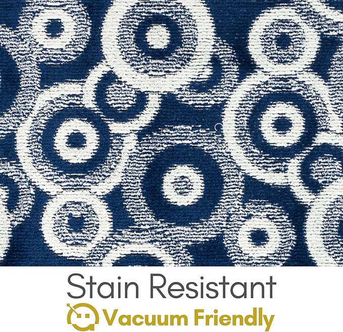 Coastal Runner Rug Non Slip | Retro Modern | Beach House Blue | Custom Cut Length 2'3" x 8' (Runner) | Machine Washable | REMNAZ