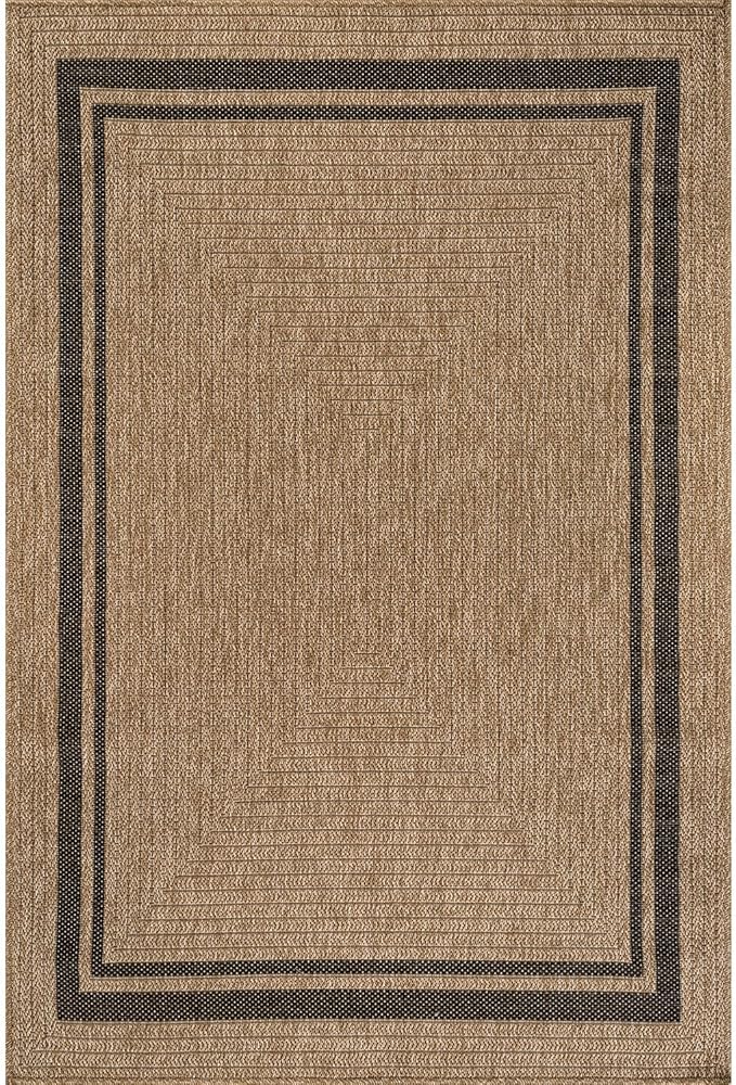 Beverly Rug Easy Jute Bordered Rug 8x10 Washable Durable Indoor Outdoor Area Rugs for Living Dining Room Patio Office Stain Resistant Non Shedding Casual Indoor Outside Carpet 8 x 10 Natural