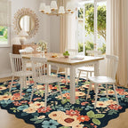 DUKINO 8x10 Area Rug, Floral Washable Rugs for Living Room with Non Slip Backing & Non-Shedding, Lightwight Low Pile Boho Design Large Carpets for Bedroom, Living Room, Dining Room, Navy Blue