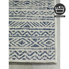 FH Home Flat Woven Outdoor Rug - Waterproof, Easy to Clean, Stain Resistant - Premium Polypropylene Yarn - Striped Boho - Large Patio, Deck, Sunroom - Amman - Blue - 7ft 8in x 9ft 8in