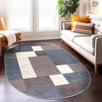 Rugshop Modern Boxes Design Non-Slip (Non-Skid) Carpet Oval Area Rug for Entryway,Kitchen,Living Room 5' x 7' Blue