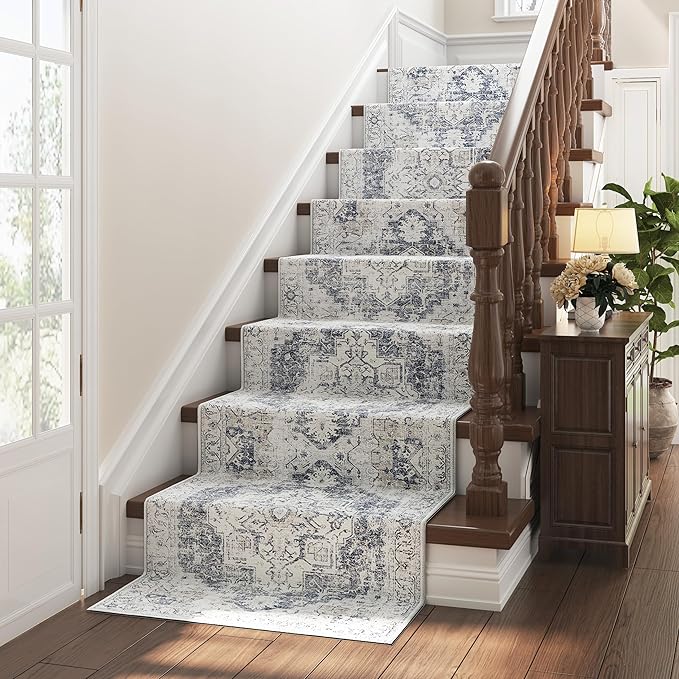 jinchan Runner Rug 2x7 Hallway Rug Kitchen Washable Runner Vintage Mat Retro Print Lightweight Non-Slip Floor Cover Distressed Thin Carpet for Entryway Bathroom Bedroom Laundry Room Stairway Grey