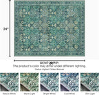 Bavni 2x3 Entryway Rug Bathroom Rugs for Front Door Bedroom Bathroom Kitchen, Washable Vintage Print Carpet, Ultra-Thin Chenille Lightweight Rug with Non Slip Backing, Dark Green