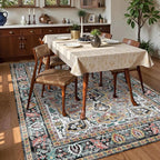 Washable Area Rug 5' x 7' Vintage Traditional Persian Mat - Foldable Distressed Non-Slip Machine Washable Carpet for Living Room Bedroom Kitchen Home Decor - Slate and Multicolor