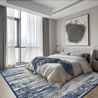 Bavni Washable Area Rug, Soft Abstract Rugs Non-Slip, Thin Foldable 3x5 Rug, Modern Stain Resistant Rug for Living Room, Kitchen, Bedroom, Blue/Ivory