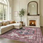 Fame Rugs Turkish Rug. Washable Vintage Oriental Antique Inspired Traditional Doormat Small Modern Area Rugs Luxury Entryway Entry Bedroom Bathroom Kitchen (404RR, 7'5 x 9'9)