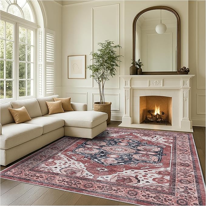 Fame Rugs Turkish Rug. Washable Vintage Oriental Antique Inspired Traditional Doormat Small Modern Area Rugs Luxury Entryway Entry Bedroom Bathroom Kitchen (404RR, 2' x 3')