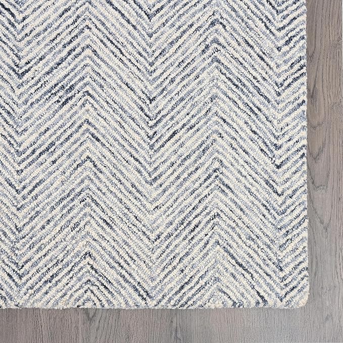 Modern Herringbone Chevron Collection Handcrafted Wool Area Rug - Durable, Zigzag Pattern, for High Traffic, Contemporary Design for Living Room, Bedroom, Dining Room Decor (Denim blue, 4' x 6')