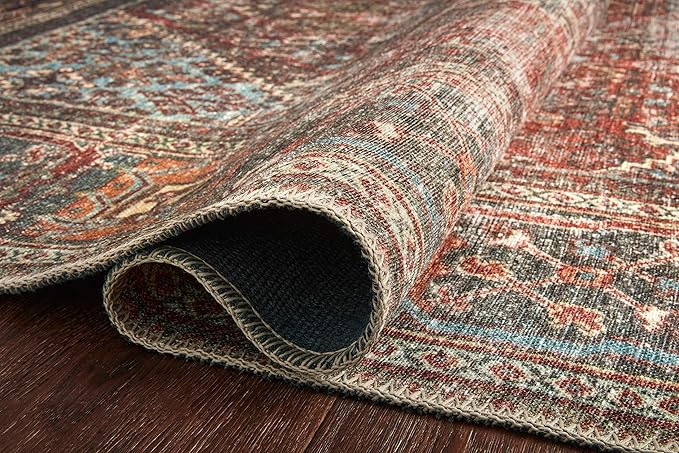 Loloi II Loren Collection LQ-13 Brick/Midnight 18" x 18", Sample Rug, Soft, Durable, Vintage, Distressed, Low Profile, Non-Shedding, Easy Clean, Living Room Rug