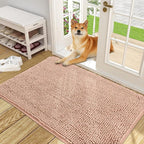 OLANLY Dog Door Mat for Muddy Paws 48x30, Absorbs Moisture and Dirt, Absorbent Non-Slip Washable Doormat, Quick Dry Chenille Mud Mat for Dogs, Entry Indoor Entryway Carpet for Inside Floor, Peach