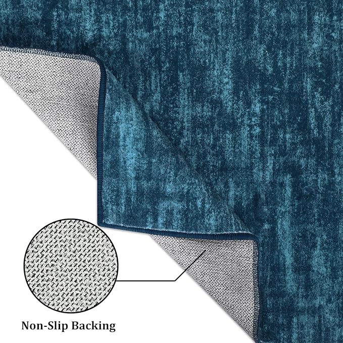 RUGSREAL Large Solid Color Area Rug 8x10 Machine Washable Rug Non-Slip Low-Pile Modern Area Rugs Contemporary Rug Home Office Throw Carpet for Living Room Bedroom, 8' x 10' Indigo