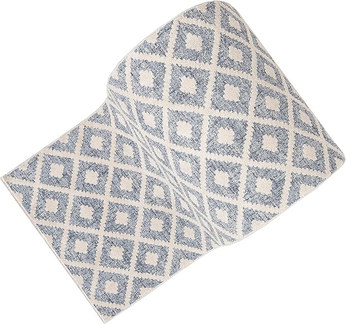 Well Woven Custom Size Hallway Stair Runner - Choose Your Length - Ainsley Blue Diamond Trellis Geometric Tribal - 31 Inches Wide x 95 Feet Long Runner (31" x 95' Runner) Rug
