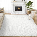 Abani Cozy Cream Area Rug for Living Room, Bedroom - Geometric Diamond Pattern - 6' x 9' - Durable & Easy to Clean
