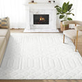 Abani Cozy Cream Area Rug for Living Room, Bedroom - Geometric Diamond Pattern - 8' x 10' - Durable & Easy to Clean