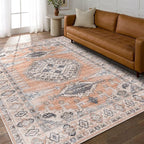vivorug 6x9 Area Rug, Ultra-Soft Washable Rug for Living Room, Dinner Room, Bedroom, Non-Slip Vintage Distressed Floral Rug, Indoor Carpet Large Area Rug, Orange
