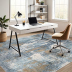 Area Rug Living Room Rugs - 5x7 Washable Soft Indoor Neutral Modern Abstract Low Pile Rug Carpet for Bedroom Dining Room Farmhouse Home Office - Blue Brown