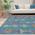 Alfa Rich 5x8 Moroccan Blue Washable Area Rugs for Living Room Bedroom Kitchen Decor Cotton Rug