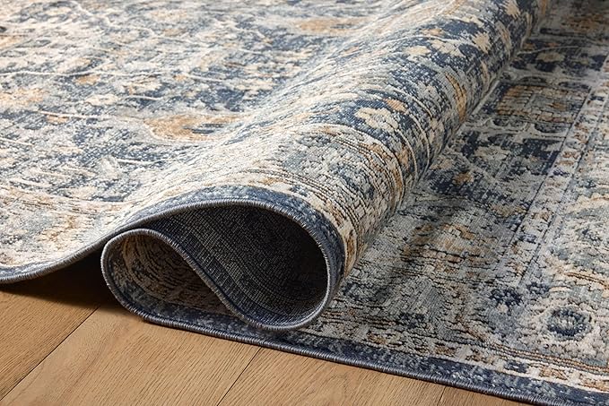 Loloi Teagan Collection TEA-03 Denim/Pebble 11'-6" x 15' Area Rug, Large, Soft Neutral Rug, High-Traffic for Living Room, Bedroom, Home Office, Dining Area