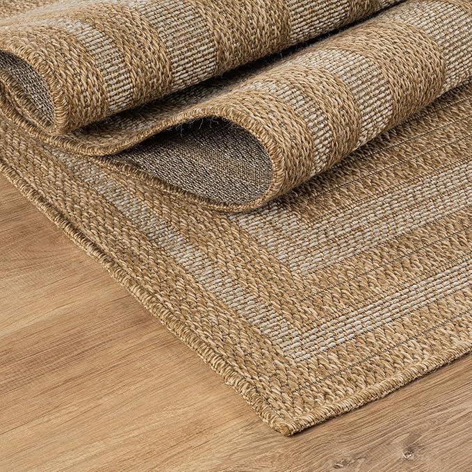 Beverly Rug Easy Jute Framed Border Rug 5x7 Washable Durable Indoor Outdoor Area Rugs for Living Dining Room Patio Office Stain Resistant Non Shedding Casual Indoor Outside Carpet 5 x 7 Natural