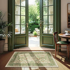 2x3 Floral Washable Area Rug for Entryway, Vintage Boho Rugs for Living Room Bedroom Dining Room, Botanical Birds Non Slip Low Pile Forest Animal Throw Carpet for Farmhouse Office, Retro Pink/Green