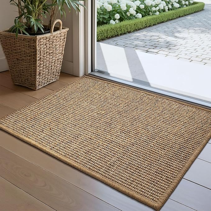 LUMI Handwoven Sisal Door Mat, Non-Slip Durable Entryway Mat, Welcome Front Doormat, Solid Floor Mats for Entrance, 20"x32", Brown Sisal