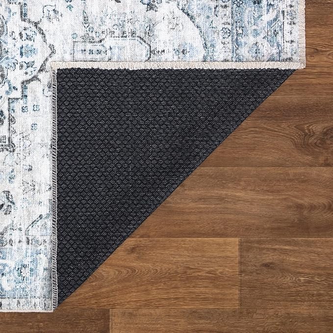 Bloom Rugs Caria Washable Non-Slip 9x12 Rug - Ivory/Blue/Gray Traditional Area Rug for Living Room, Bedroom, Dining Room, and Kitchen - Exact Size: 9' x 12'