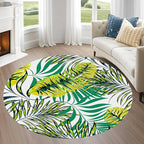 Tropical Round Rug 3.3ft, Watercolor Palm Leaves Pattern Low Pile Circle Carpet, Non-Slip Washable & Non-Shedding Indoor Mat for Bedroom, Entrance, Office Decor
