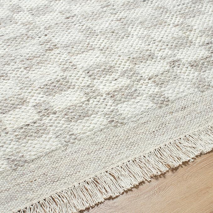 Mark&Day Wool Rugs, 4x6 Clinten Solid and Border Light Gray Checkered Rug, Grey Ivory Carpet for Living Room, Bedroom or Kitchen (3'6" x 5'6")