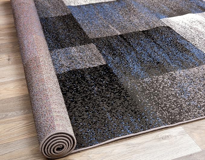 Rugshop Blue Modern Distressed Boxes Large Area Rug — Non-Shedding for Living Room, Office and Dining Room 8' x 10'